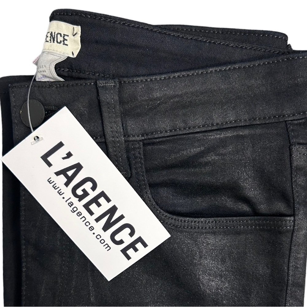 L'AGENCE Margot High-Rise Skinny Black Noir Coated Jeans - Picture 2 of 7
